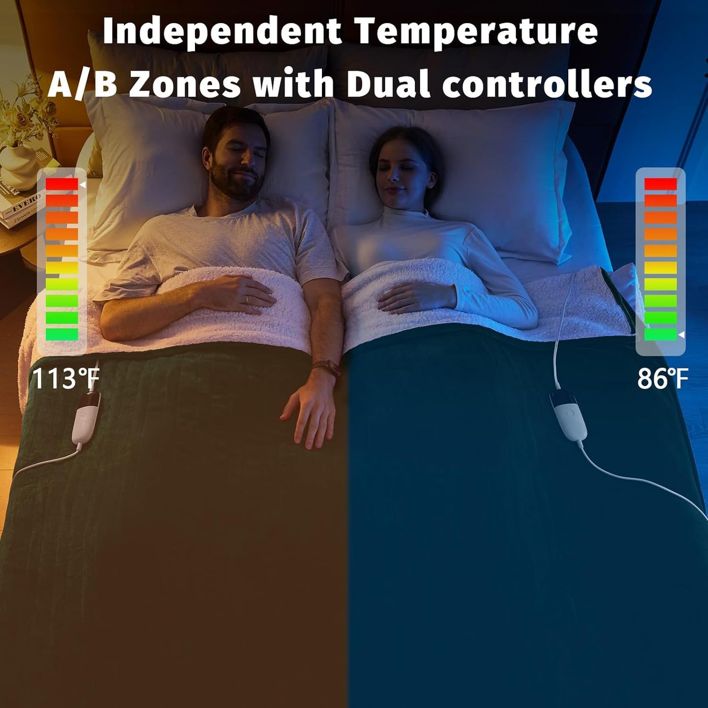 Heated Electric Blanket King Size - 90" x 100" Heating Blanket with Dual Control, 10 Heating Levels & 8 Hours Auto Off, Soft Warm Flannel Blanket, Christmas Birthday Gifts for Senior Grandma