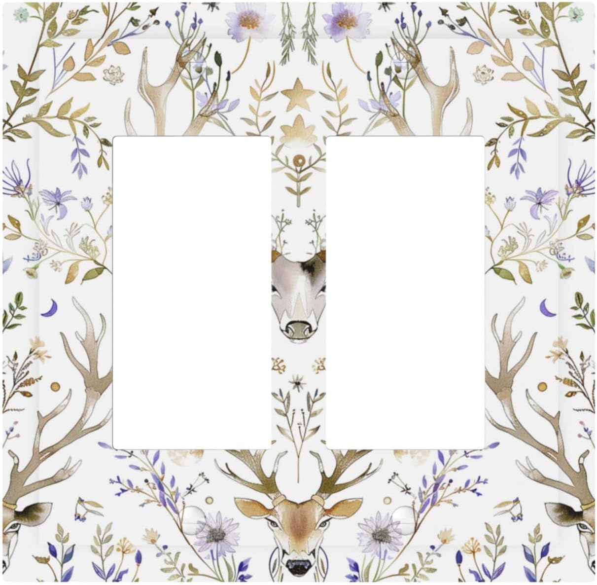 Decorative Outlet Covers Gothic Retro Floral Damask Elk Wild Flower 2 Gang Double Gfci Rocker Electrical Wall Panels Light Switch Cover Plate For Bed Room Living Room Decor