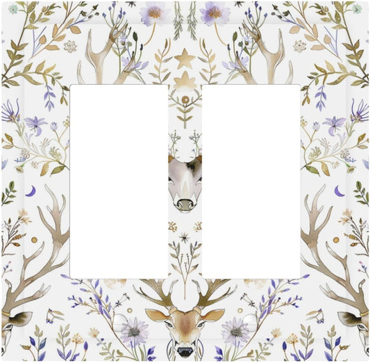 Decorative Outlet Covers Gothic Retro Floral Damask Elk Wild Flower 2 Gang Double Gfci Rocker Electrical Wall Panels Light Switch Cover Plate For Bed Room Living Room Decor
