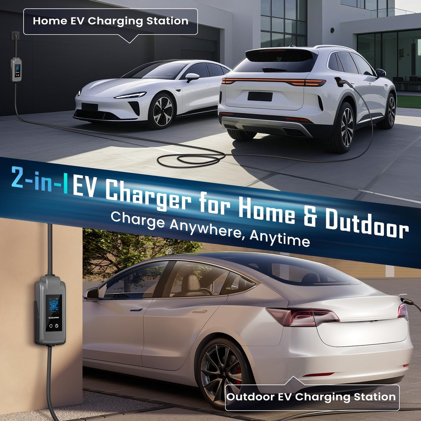 Level 2 EV Charger, 8X Faster Charging, Portable & IP66 Waterproof, NEMA 14-50 Plug for Home Garage & Outdoor Camping, Compatible with J1772 EVs (Tesla with Adapter) (32, Amps)