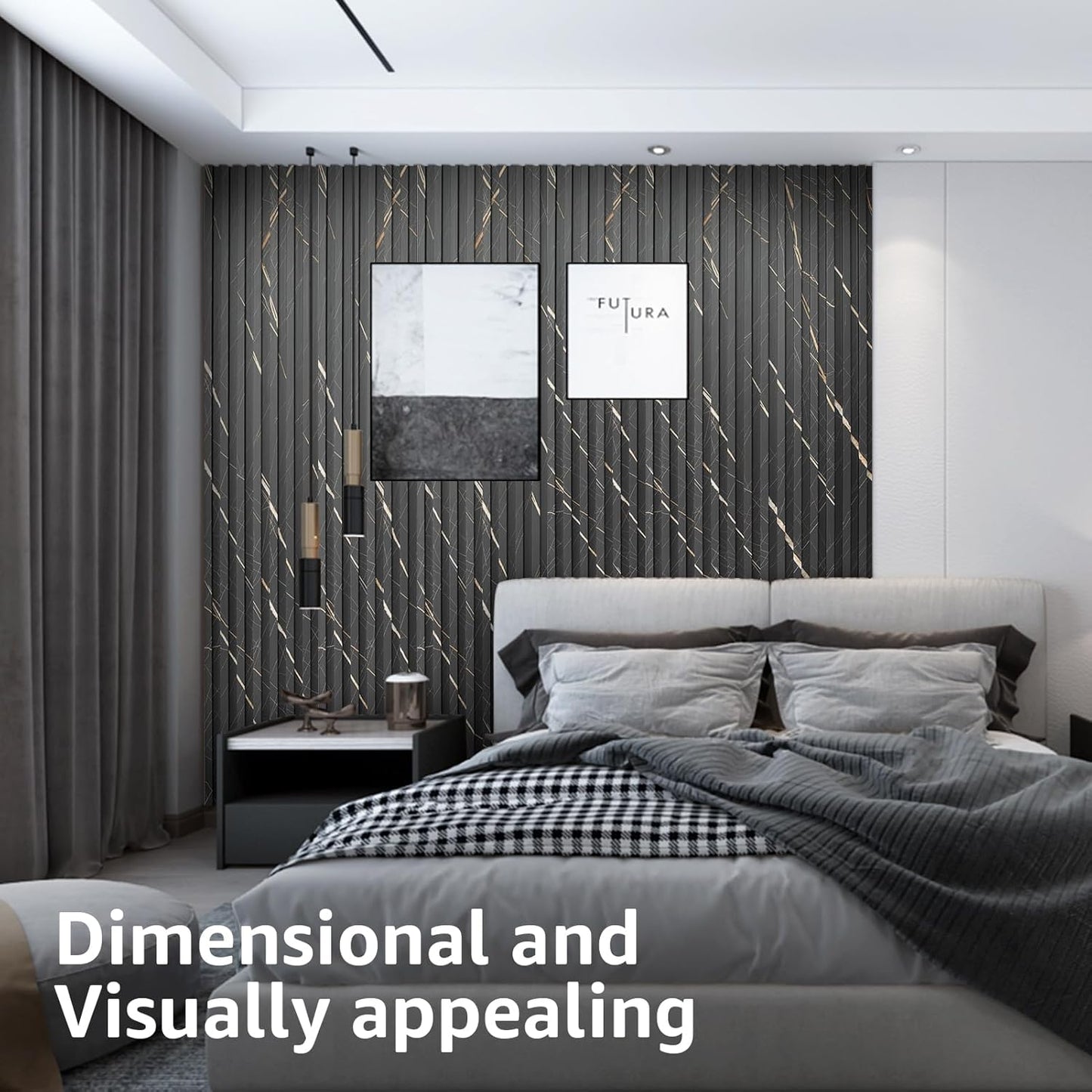 Art3d 8-Pack WPC Slat Panel for Interior Decor, Decorative Fluted Accent Wall Covering for Living Room Bedroom TV Background Office, 96 x 6 Inch - Granite