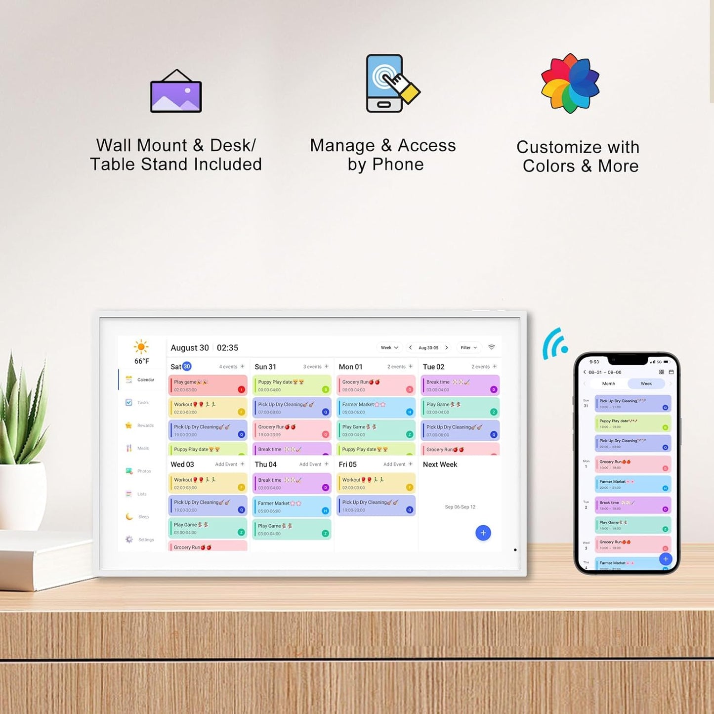 21.5 Inch Digital Calendar, Smart Digital Planner & Chore Chart, IPS FHD 1920x1080 Wall Touch Screen Display for Family Schedules - Share Photos/Videos via App