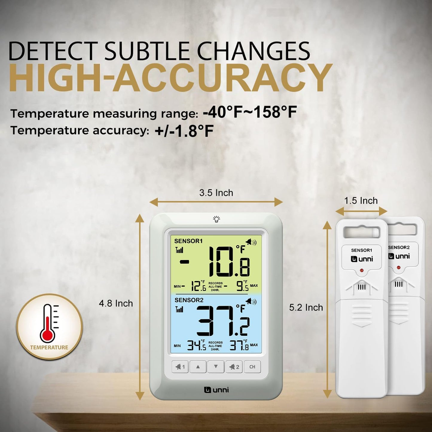 Refrigerator Thermometer with Alarm, Digital Wireless Fridge and Freezer Thermometer, Max Min Temperature Records with Magnetic & Stand Options for Home Restaurant