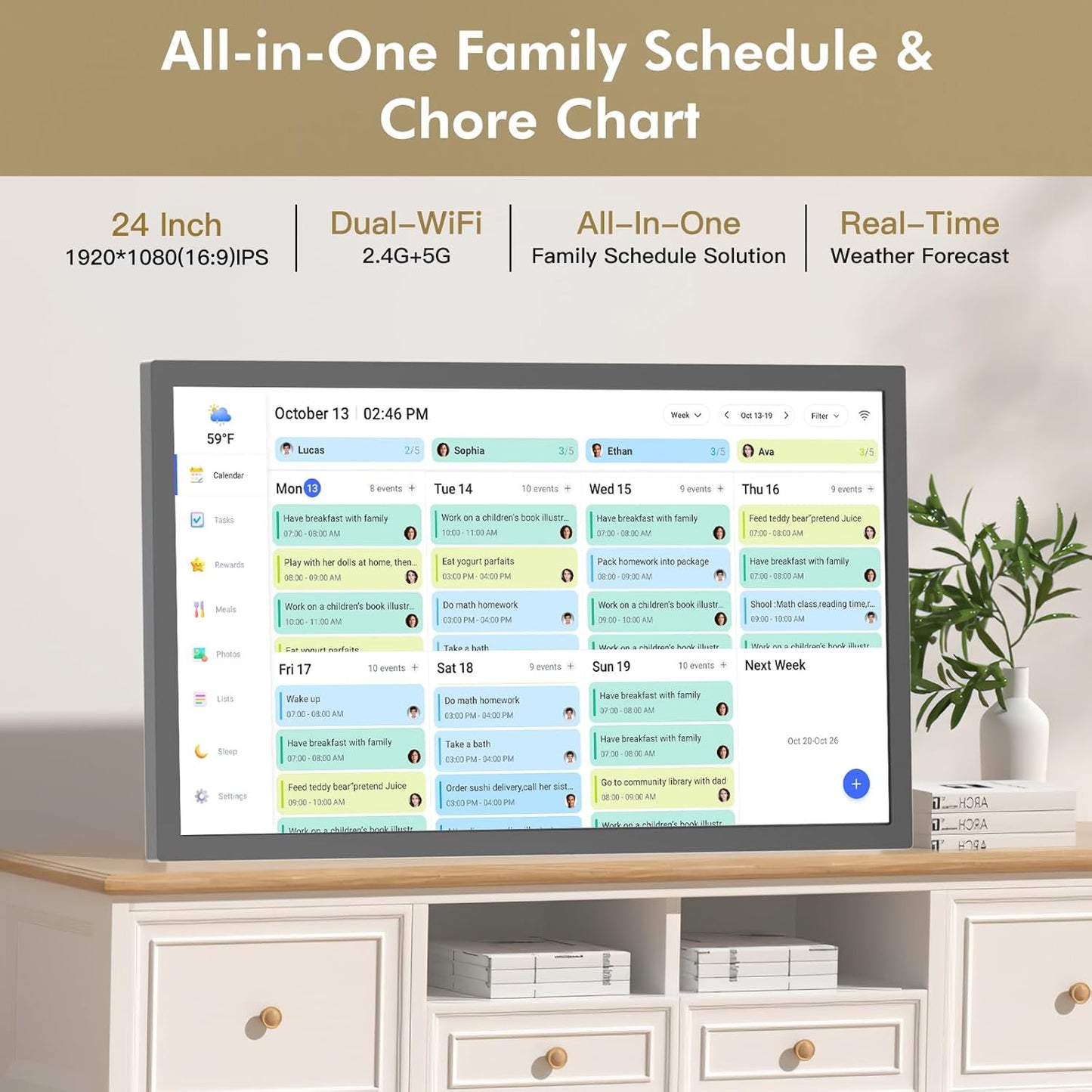24" Smart Digital Calendar Chore-for-Family-Schedules - Wall Mounted Interactive Electronic Calendar Touchscreen Display for Bussiness To do List, Auto-Sync Google iCloud Outlook, Gift for Parents