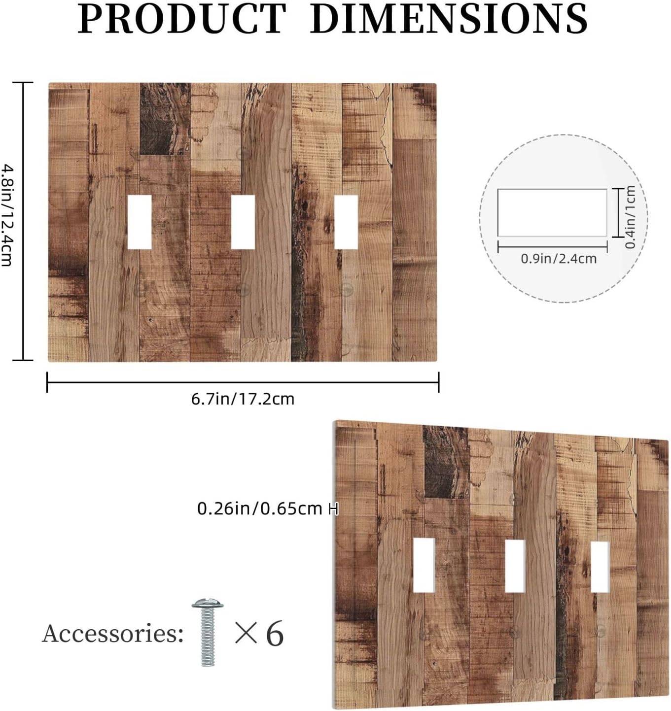 Decorative Switch Plates Rustic Brown Wood Grain 3 Gang Wall Plate Triple Toggle Light Switch Cover Faceplate Electrical Wall Panels for Farmhouse Kitchen Decor