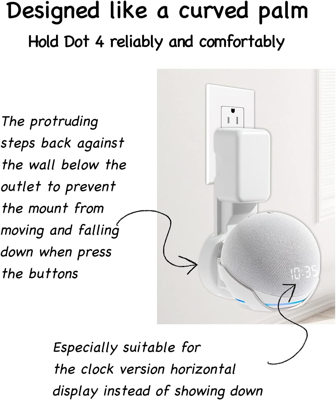 Wall Mount Holder for Dot 4th/5th Generation, Outlet Hanger for Dot 4th/5th Gen, Smart Speaker Stand, Space-Saving Accessories, Built-in Cable Management Shelf(2 Pack,White)…