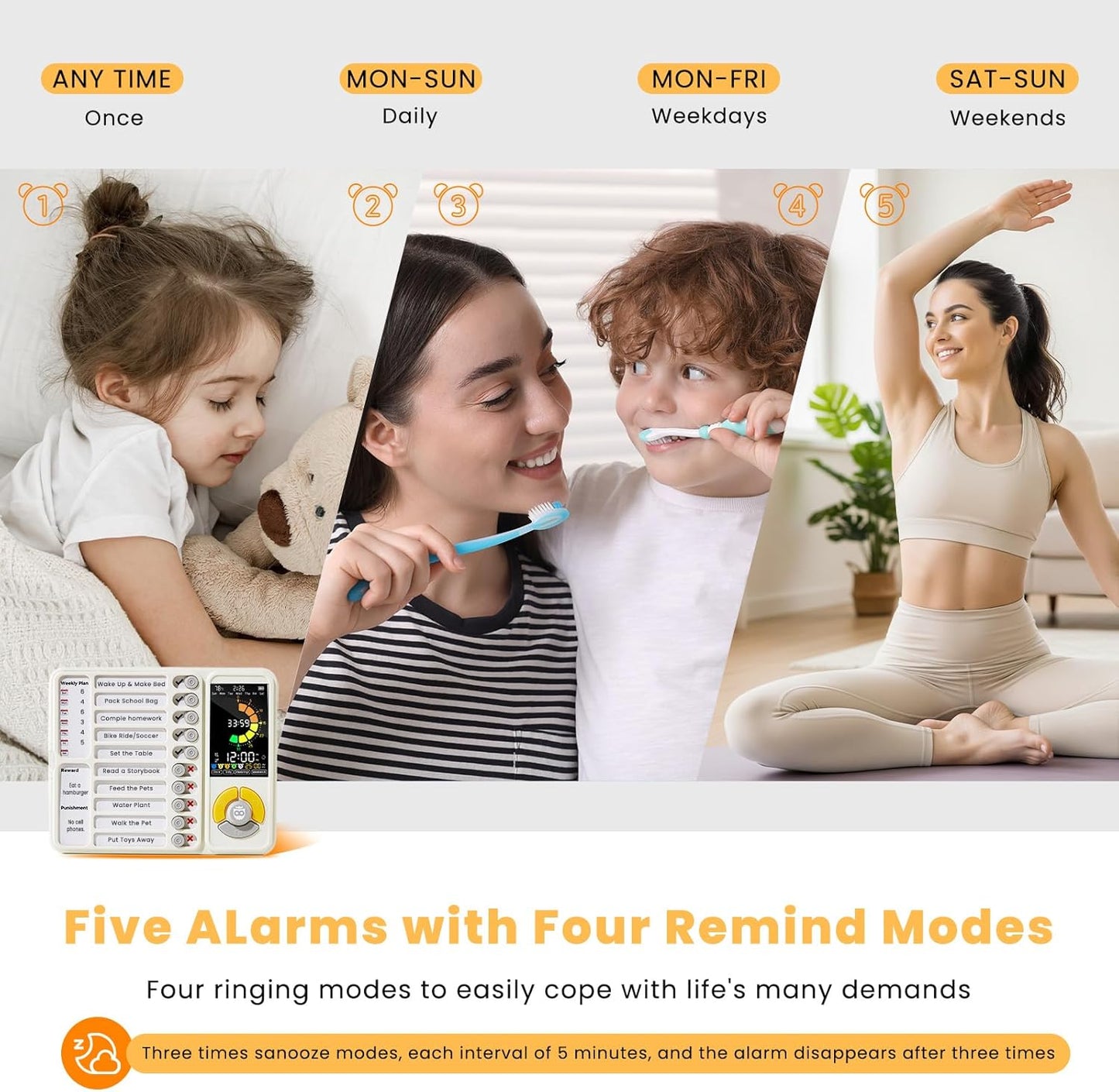 5 IN 1 Visual Timer for Kids/Adults with Chore Chart, ADHD Tools 12/24H Silent Task Timer and Pomodoro Timer, ADHD & Autism Sensory Products, Visual Schedule for Kids Back to School Supplies Off-white