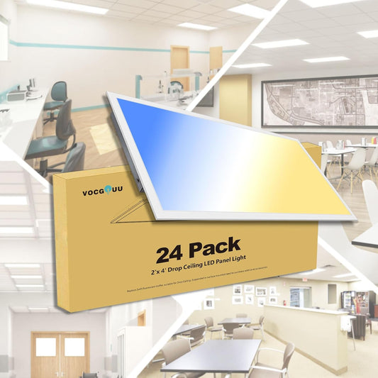 24-Pack 2x4 LED Flat Panel Light Drop Ceiling Fixture, 3CCT Selectable (3000K/4000K/5000K) & 50W 40W 30W Switchable, 0-10V Dimmable, 100-277Vac, ETL & DLC