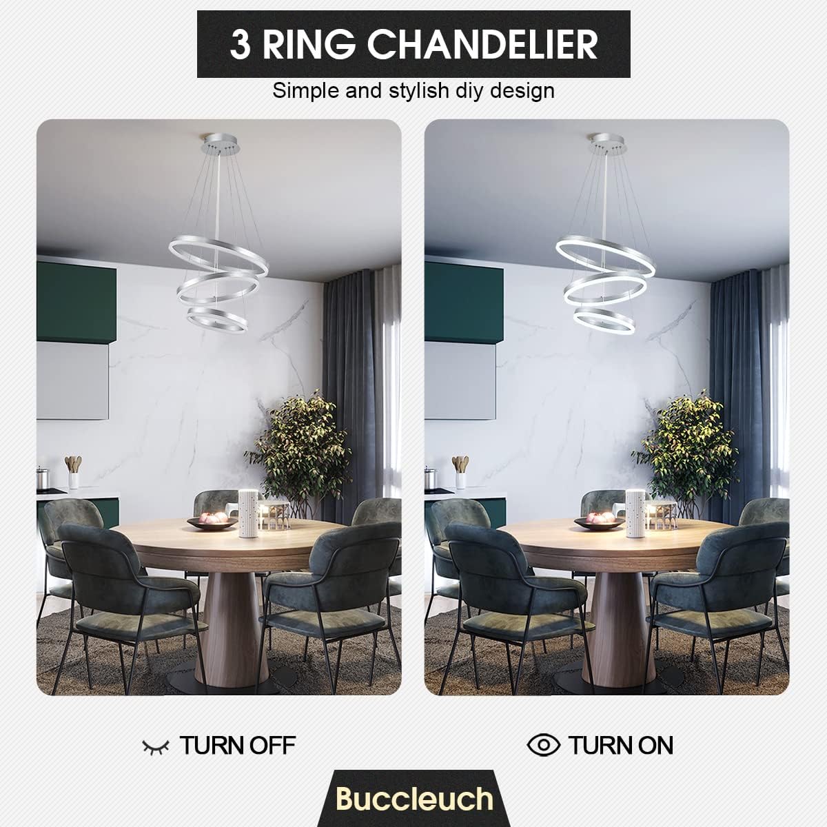 Buccleuch Modern LED Chandelier - Dimmable 19.7" Silver Round Pendant Light, Height Adjustable UL-Certified Ceiling Light for Dining Room, Kitchen Island, Living Room, Bedroom, Foyer