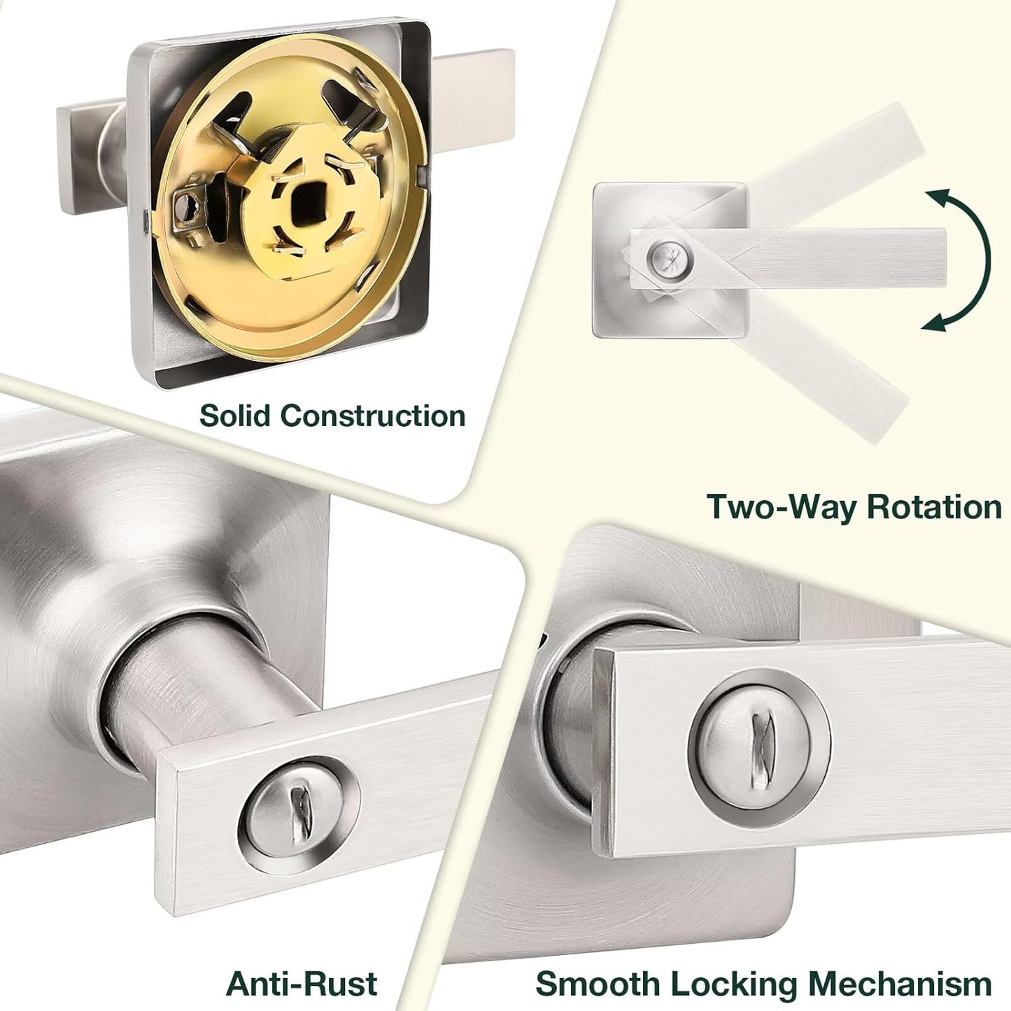 GOBEKOR 10 Pack Privacy Door Handles with Lock, Brushed Nickel Interior Keyless Lever for Bedroom and Bathroom
