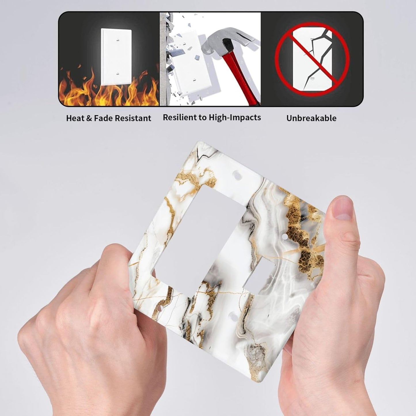 Luxurious Marble Abstract White Gold Tile Modern Simplicity Outlet Covers 1 Toggle 1 Rocker Combination Decorative Wall Plate Electrical Switch Plates Light Switch Cover Plate for Bathroom Kitchen
