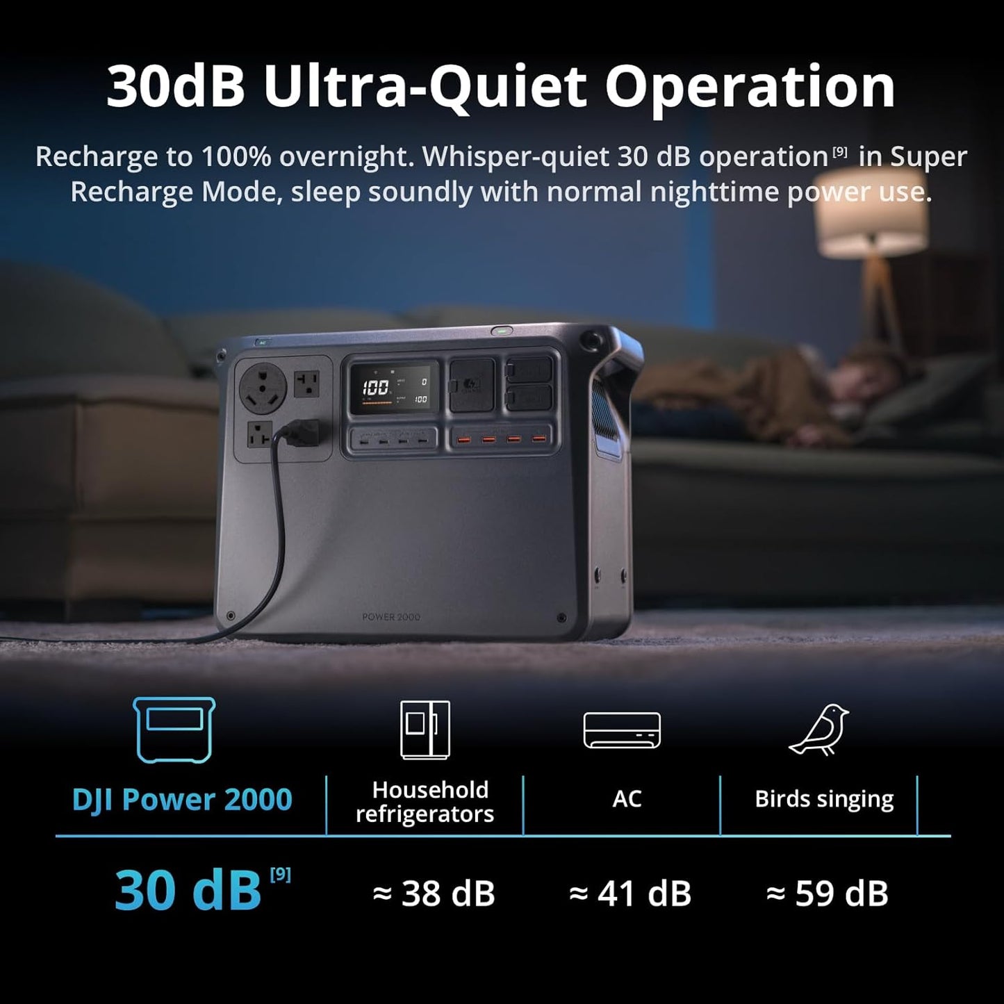 DJI Power 2000 Portable Power Station, 2048Wh LFP Battery, Compact Size, 3000W Stable Output, 0-80% Recharge in 55 Mins, Car Charging, Camping & RVs, Road Trip, Off-Grid