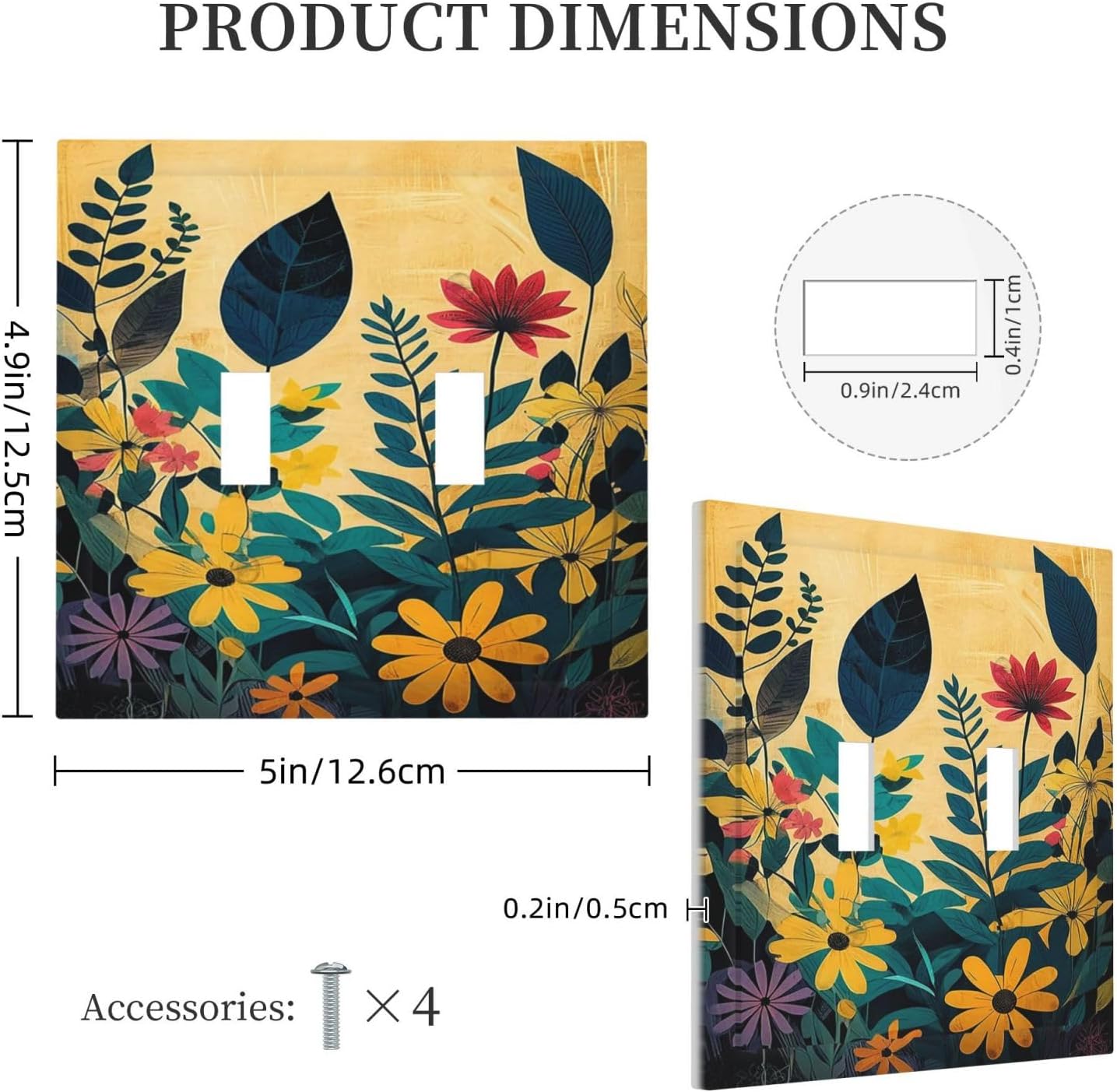 Abstract Minimalist Floral Botanical Boho Flower 2 Gang Double Toggle Light Switch Cover Decorative Switchplate Electrical Wall Plates Faceplate for Bathroom Bedroom Decor 4.9 X 5 IN