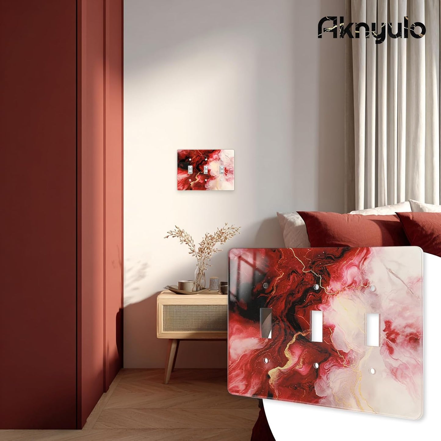 Rich Burgundy Marble Acrylic Light Switch Plates Wall Plates Decorative Electrical Outlet Cover Plates Acrylic Double Outlet Covers Switch Plates 3 Gang