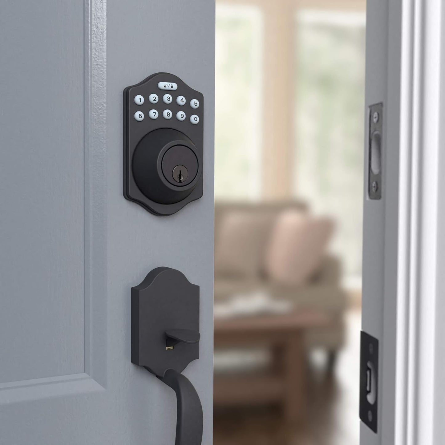 Amazon Basics Keyless Entry Door Lock Deadbolt - Traditional Electronic Keypad (Pack of 6) Matte Black with Key Option
