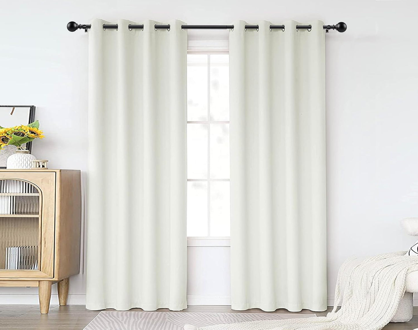 KAMANINA 2 Pack Curtain Rods for Windows 48 to 84 Inch (4-7ft), 7/8 Inch Single Heavy Duty Window Curtain Rod Adjustable Decorative Drapery Rods with Round End, Black