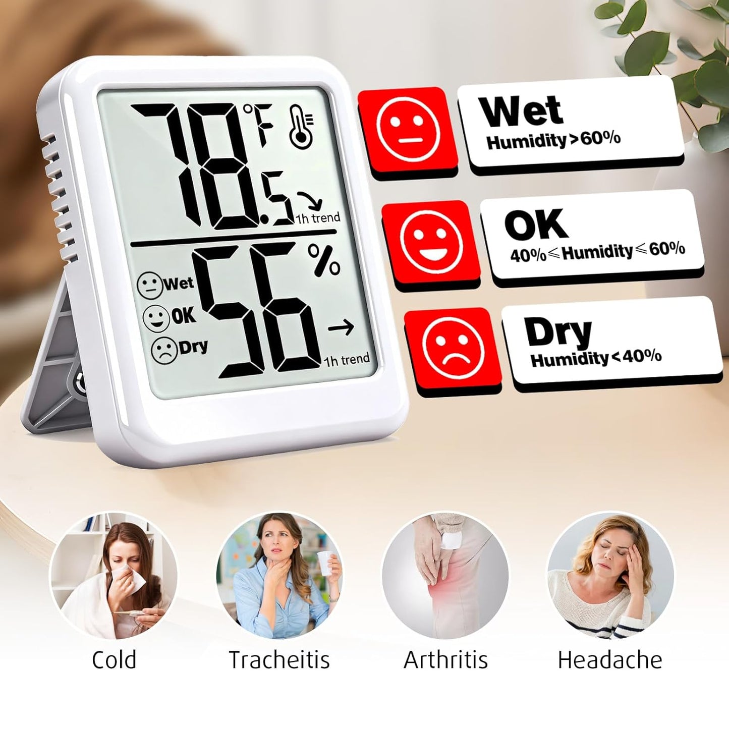 4-Pack Room Thermometer Indoor Hygrometer, Small Digital Temperature and Humidity Monitor Sensor, Temperature Humidity Gauge Meter for Home Baby Room, Plants, Pets - AAA Battery Included