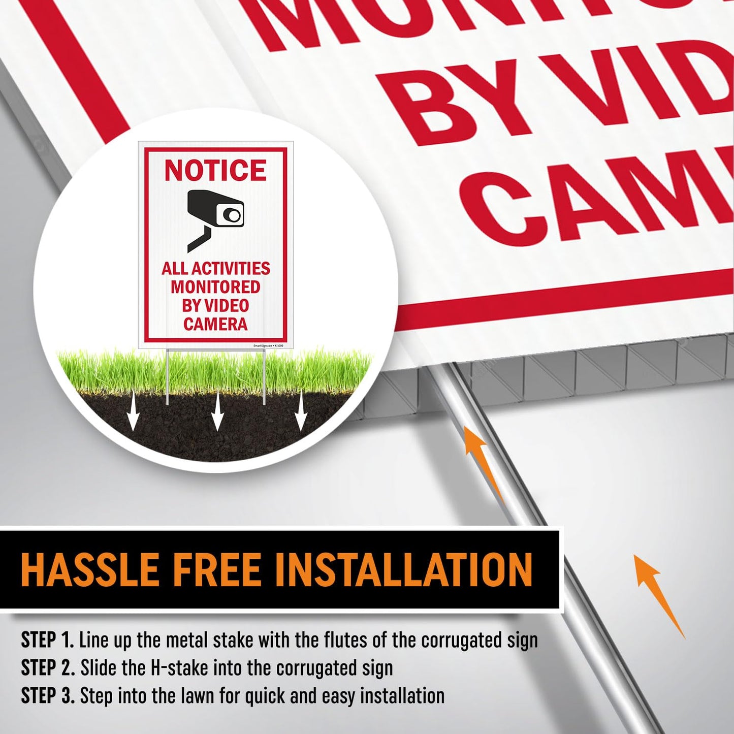 SmartSign (2-Pack) All Activities Monitored By Video Camera Yard Sign with 15" Metal H-Stake 9" x 12", Double Sided Sign with Camera Symbol, 160 mil Thick Corrugated Plastic Lawn Signs, USA-Made