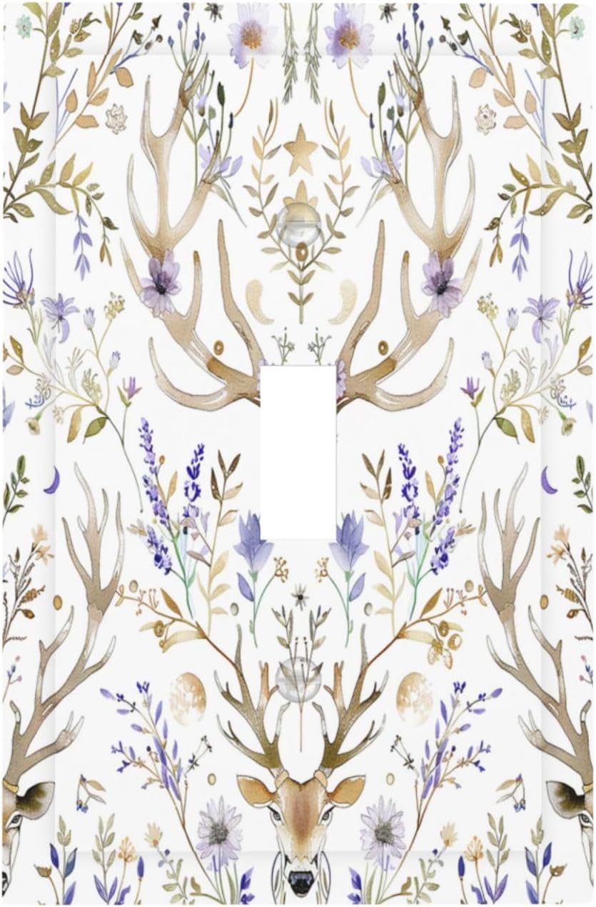 Decorative Light Switch Cover Gothic Retro Floral Damask Elk Wild Flower 1 Gang Single Toggle Device Electrical Faceplate Switchplates Decorator Outlet Wall Plate For Bed Room