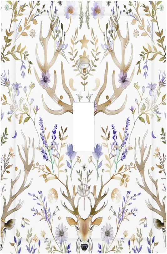 Decorative Light Switch Cover Gothic Retro Floral Damask Elk Wild Flower 1 Gang Single Toggle Device Electrical Faceplate Switchplates Decorator Outlet Wall Plate For Bed Room