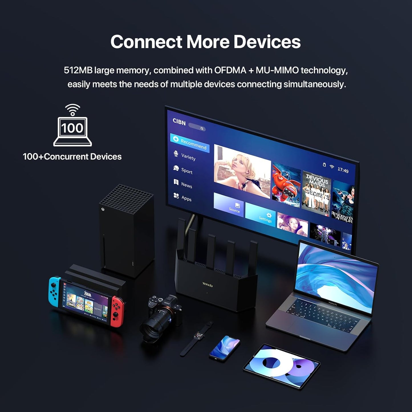 Tenda BE5100 Dual Band WiFi 7 Router (RE6L Pro) – 1x2.5G + 3x1G Ports, Easy Setup, Security Protect, Parental Control, Access Point Mode, Vertical Design, MLO, VPN, NFC