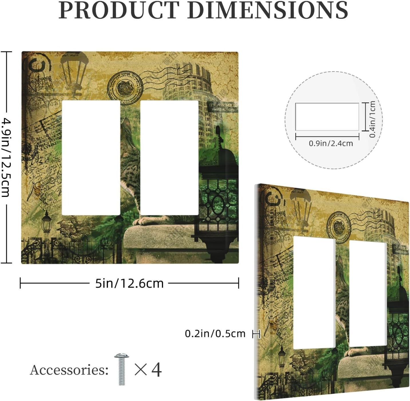 Decorative Outlet Covers Vintage Style Cat City Stamp 2 Gang Double Rocker Light Switch Cover Plate Electrical Switch Plate Cover Decorate GFCI Wall Plate for Bedroom Home Decor