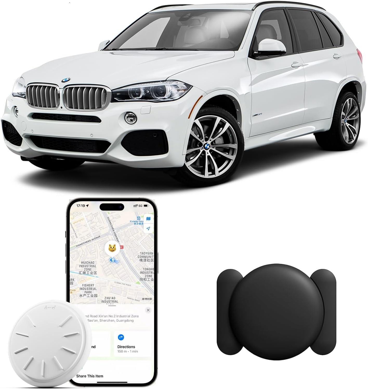 Car GPS Tracking Device for Vehicles, Real Time GPS Tracker for Car, Work with Find My (iOS Only),Hidden Mini GPS Tracker (Black, 1PCS)