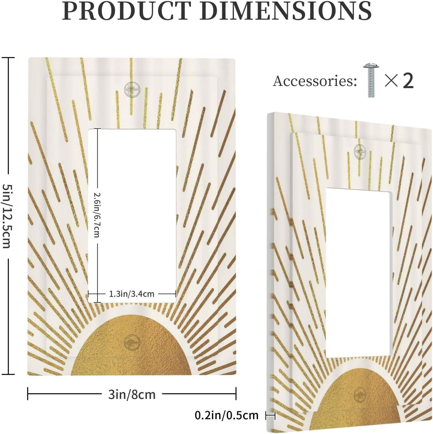 Decorative Outlet Covers Boho Mid Century Gold Sun Sunbeams 1 Gang Rocker Light Switch Cover Plate Single Wall Plates for Electrical Outlets Switch Plate Covers Faceplate for Home Decor