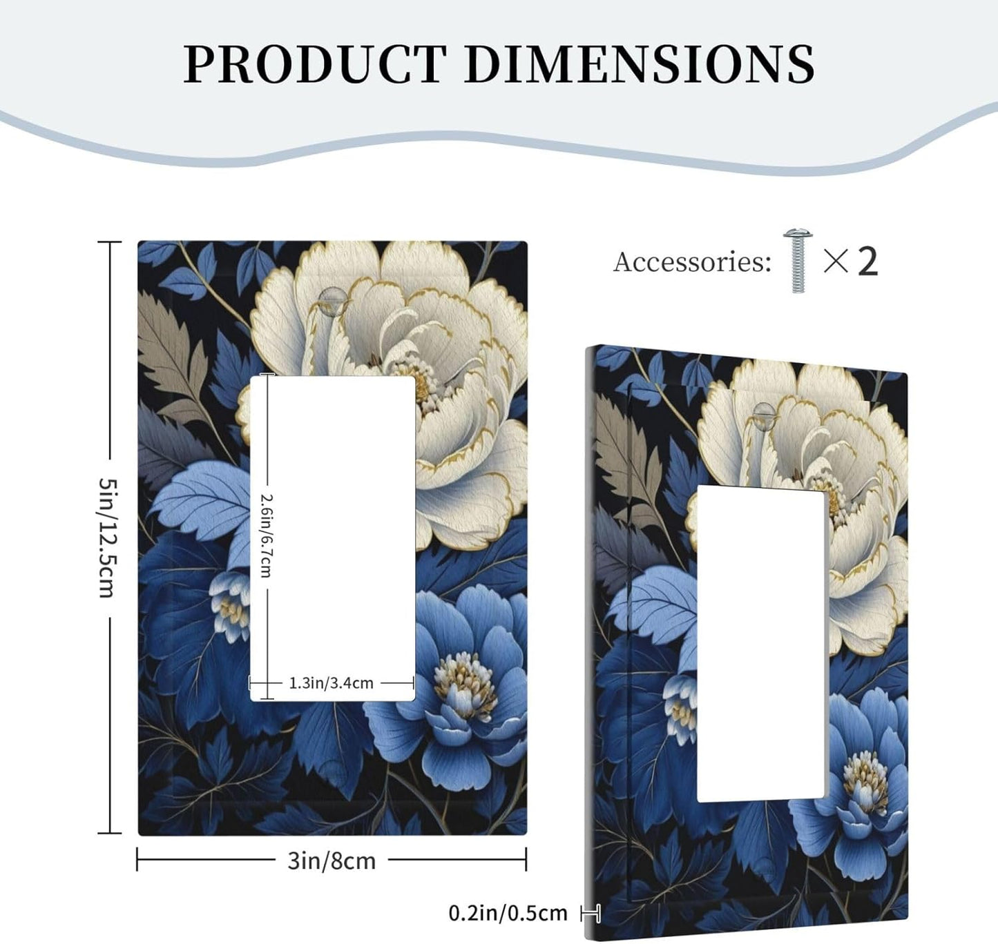 Blue White Flowers Single Decora Outlet Wall Plate 1 Gang Rocker Decorative Switchplate Faceplate GFCI Light Switch Covers for Home Living Decor