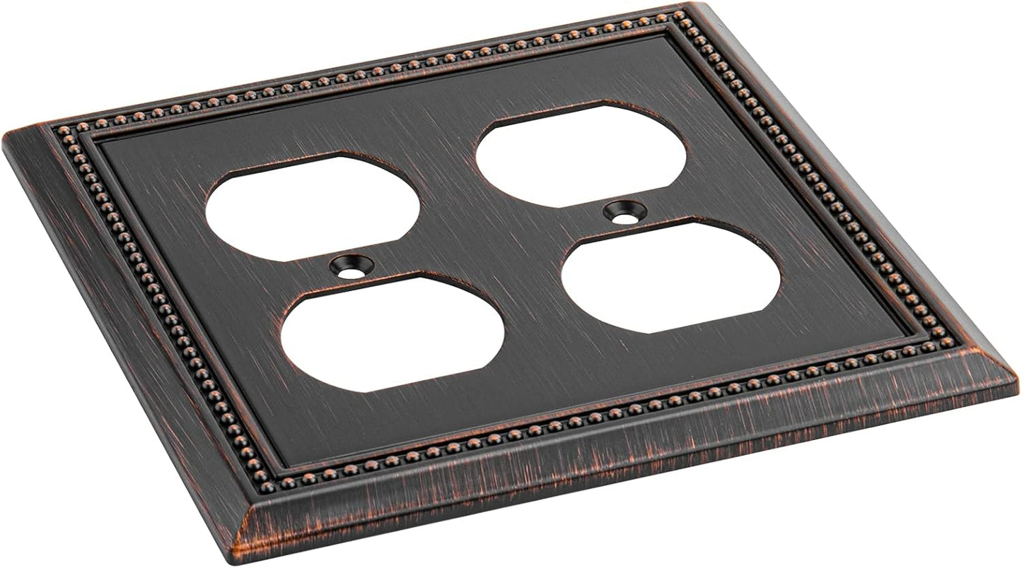 Henne Bery Sunken Pearls Decorative Wall Plate Switch Plate Outlet Cover (Double Duplex, Aged Bronze)