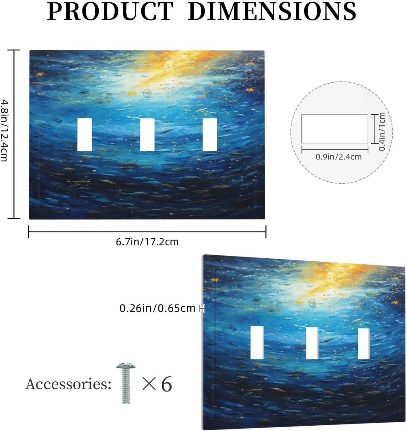 Decorative Switch Plates Dream Ocean Underwater World Fish Shoal 3 Gang Wall Plate Faceplate Triple Toggle Light Switch Cover Electrical Wall Panels for Kids room Nursery Decor