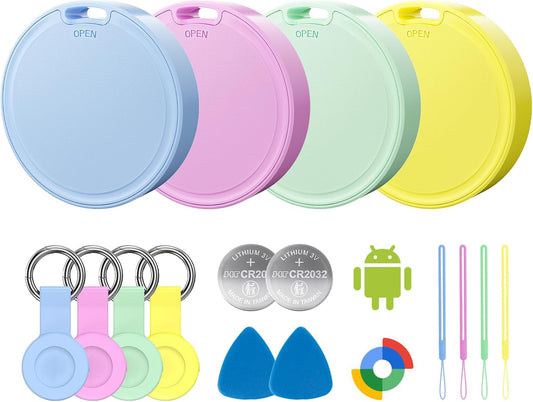 Air Tags for Android,Air Tags-4 Pack Android,Android Tracker Tags with 4 Case,2 Year Battery Life,Google Find Trackers for Google'S Find Hub App,IP65 Waterproof Luggage Tracker Android,4 Colour