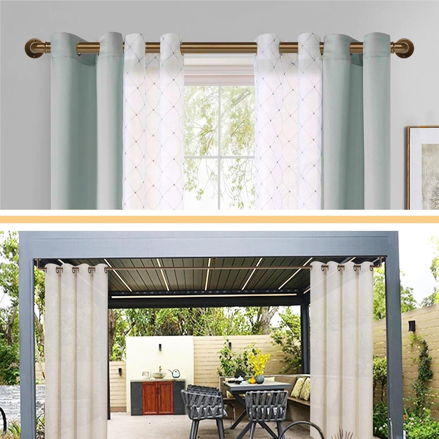 Industrial Curtain Rods 18 to 88 in,Blackout Curtain Rod,Adjustable Length,1 in Diameter Pipe,Wall or Ceiling Mounted,for Bedroom and Living Room (Coffee Gold 18” to 88”)