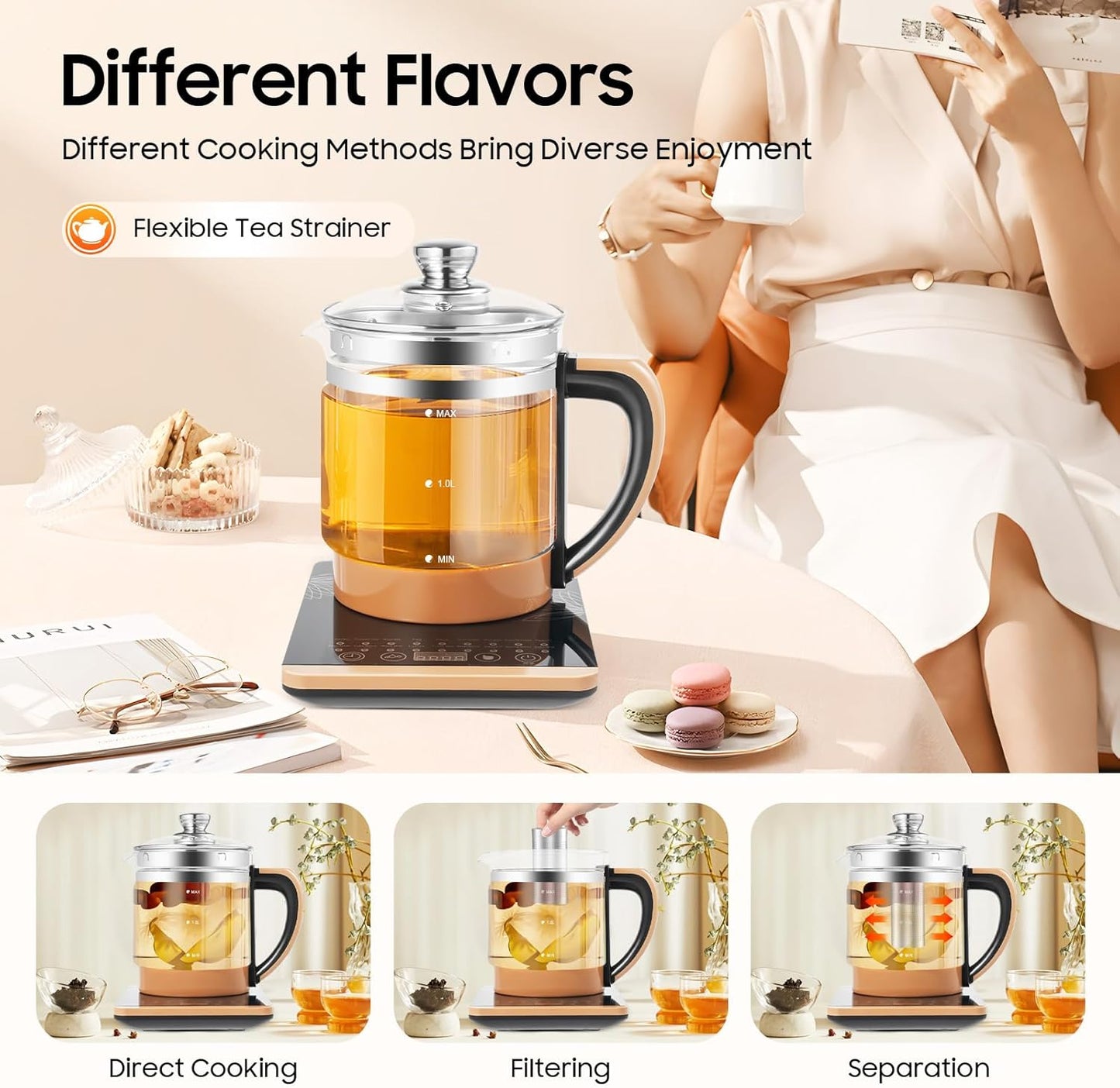 Electric Glass Kettle For Boiling Water For 1.8 L Temperature Control Tea Maker With 18 Smart Menu Bpa-Free & Boil-Dry Protection For Health Medicine Meals Scented Tea