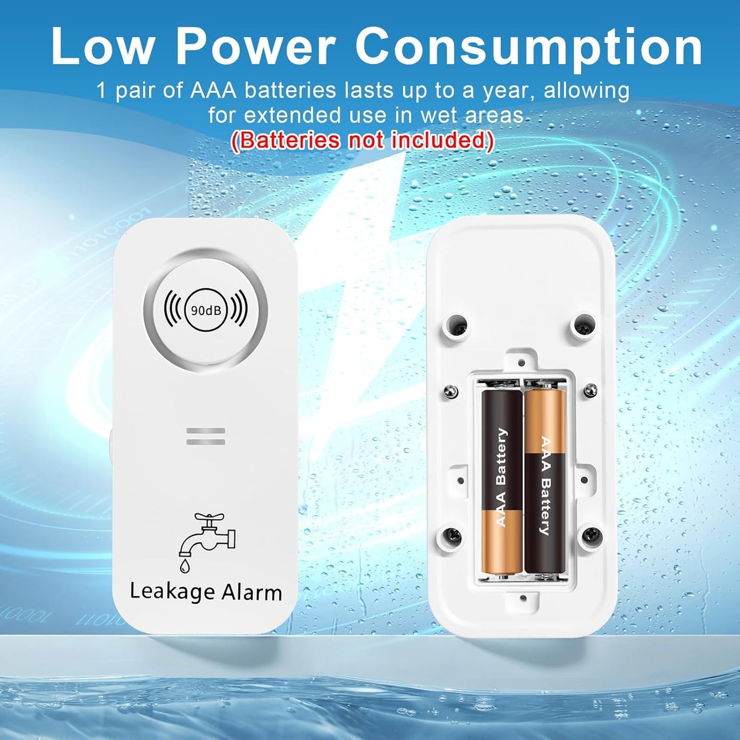 90dB Loud Water Leak Detector 5 Pack, Complete Wireless Alarm Set with 3 Probes Each for Whole House, for Kitchen Bathrooms Basement Garage, Drip & Flood Sensor