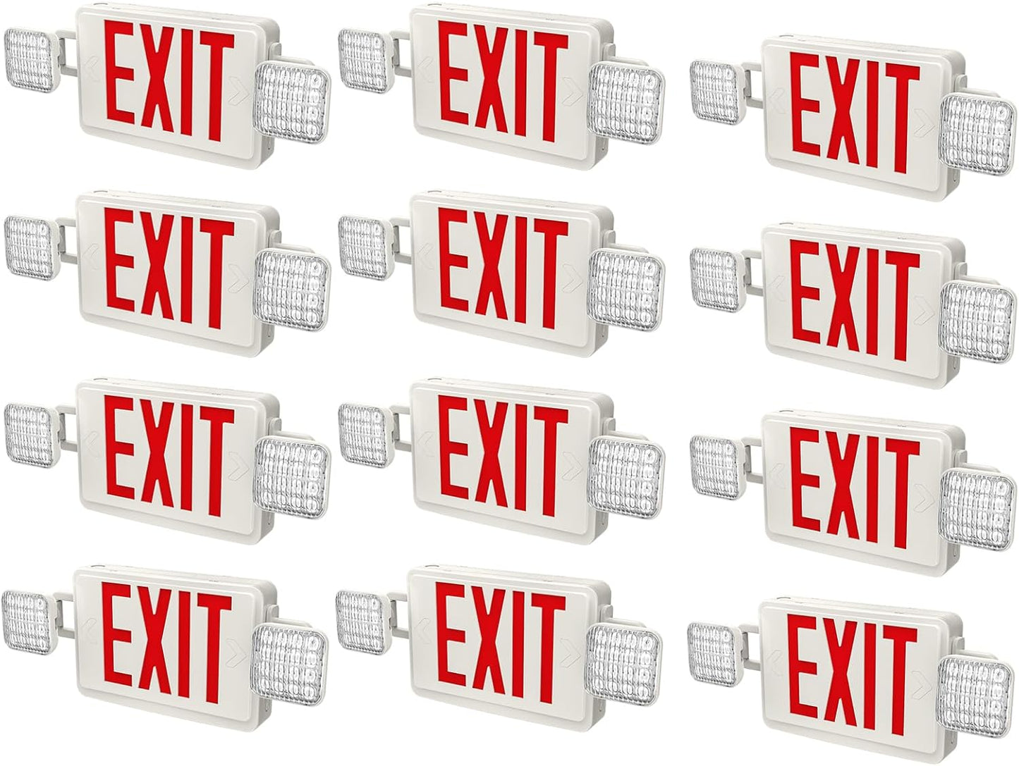 12 Packs LED Exit Sign with Emergency Lights and Back Up Batteries-UL Standard Red Emergency Exit Sign Lighting,Emergency Lights for Business.