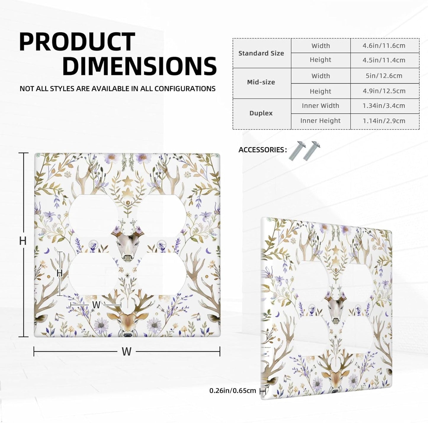 Outlet Covers Gothic Retro Floral Damask Elk Wild Flower 2 Gang Double Duplex Decorative Light Switch Covers Electrical Wallplates Socket Faceplate For Bed Room Living Room Decor