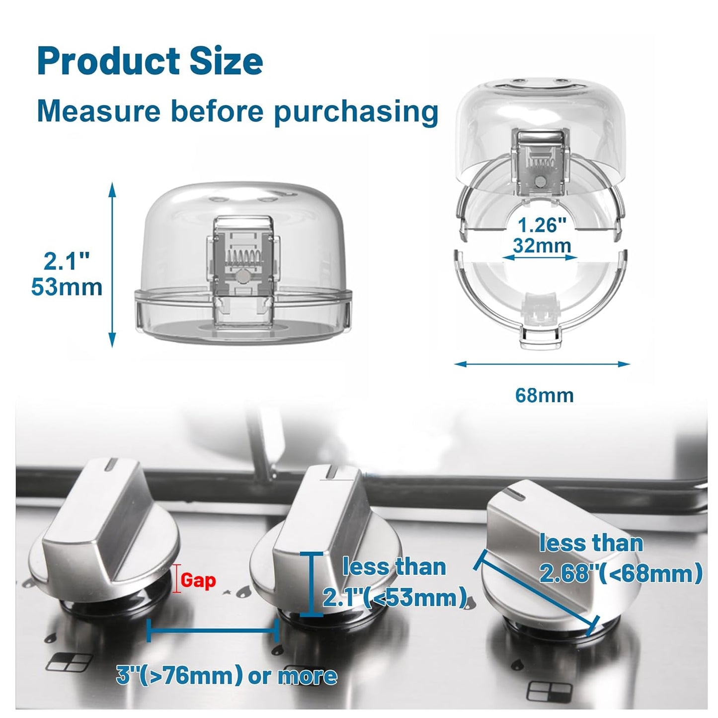 Oven Knob Covers for Child Safety 5 Pack, Clear Stove Knob Safety Covers & Gas Stove Locks, Heat-Resistant Adhesive, Double-Key Baby Proof Covers for Gas/Electric Burners,Childproof Protector for Kids