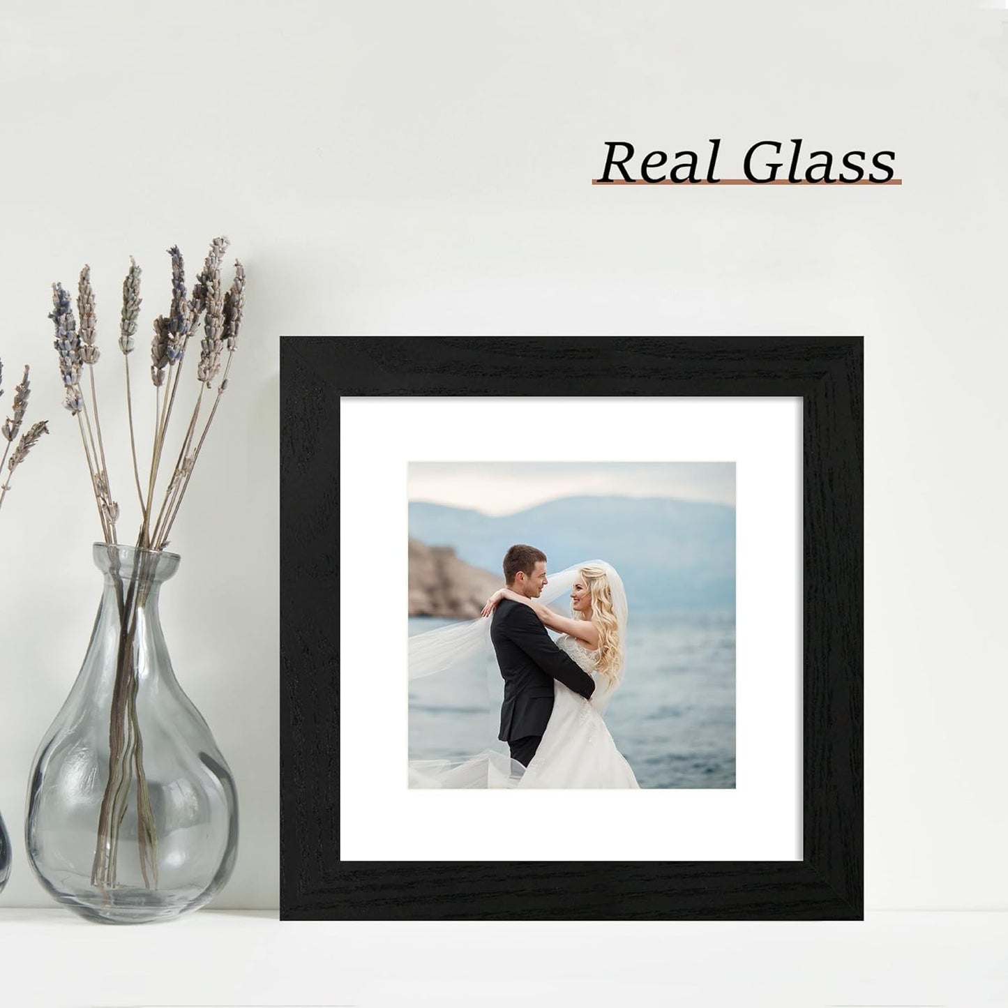 iRahmen 8x8 Picture Frames Set of 4 with High Definition Real Glass, Black Frames Display 6x6 Picture with Mat or 8x8 Without Mat, Wood Square 8 x 8 Photo Frame for Wall Mount and Tabletop Display
