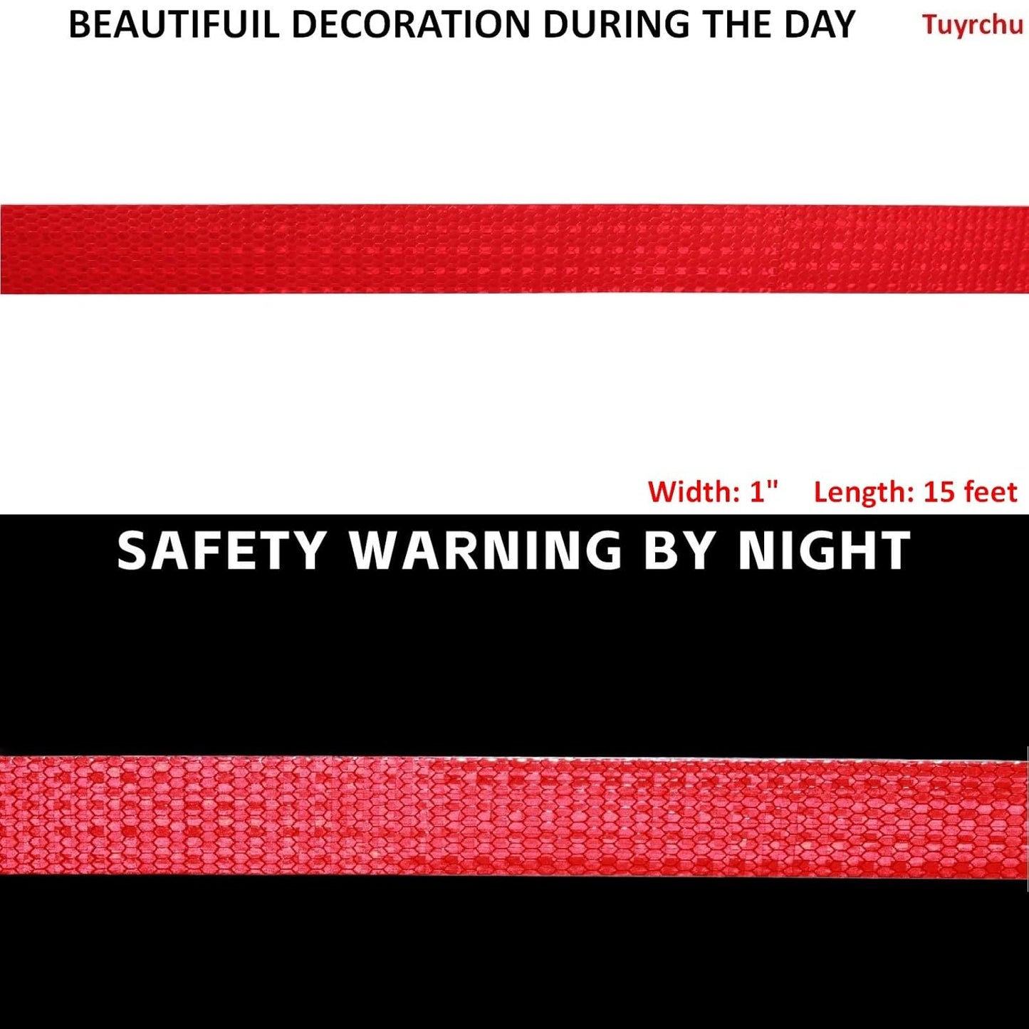 Red Reflective Tape Outdoor Waterproof 1 inch, High Visibility Warning Industrial Marking Tape, Safety Stickers (15 feet)