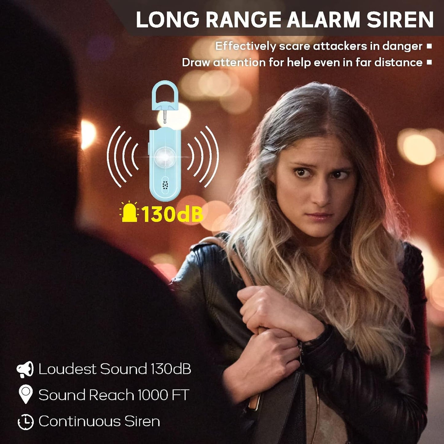Personal Safety Alarm Keychain for Women 2PCS -130 dB Loud Siren with SOS Strobe Light, Flashlight, Double Speakers, Safe Defense Key Chain for Girls Kids Elders Emergency Call