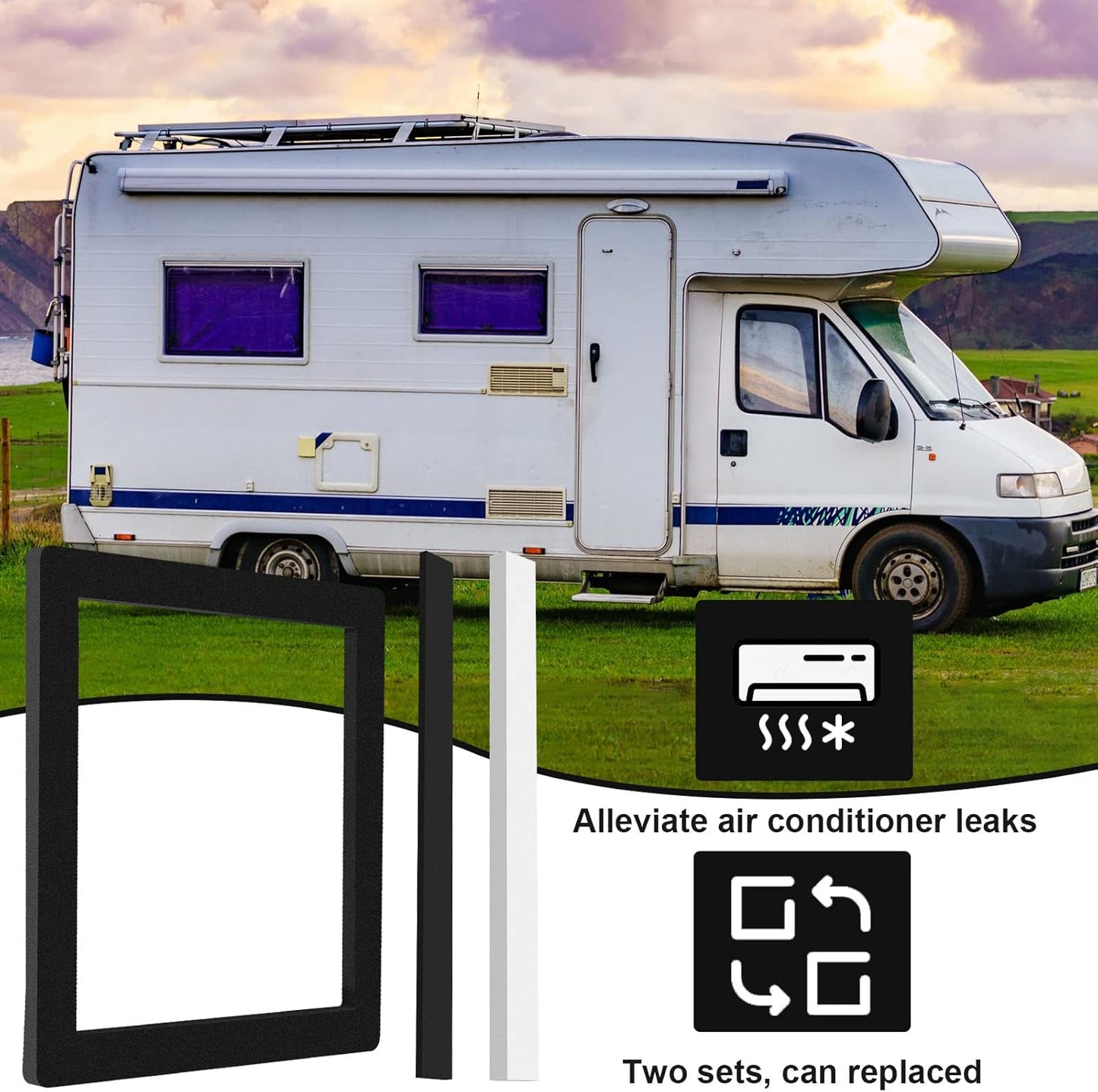 BBTO 2 Set 14 Inch Rv Camper Roof A/C Gasket Kit Air Conditioner Seal Repair Replacement Self Adhesive Picture Frame Gasket and Waterproof Compression Self Adhesive Leveling Pads