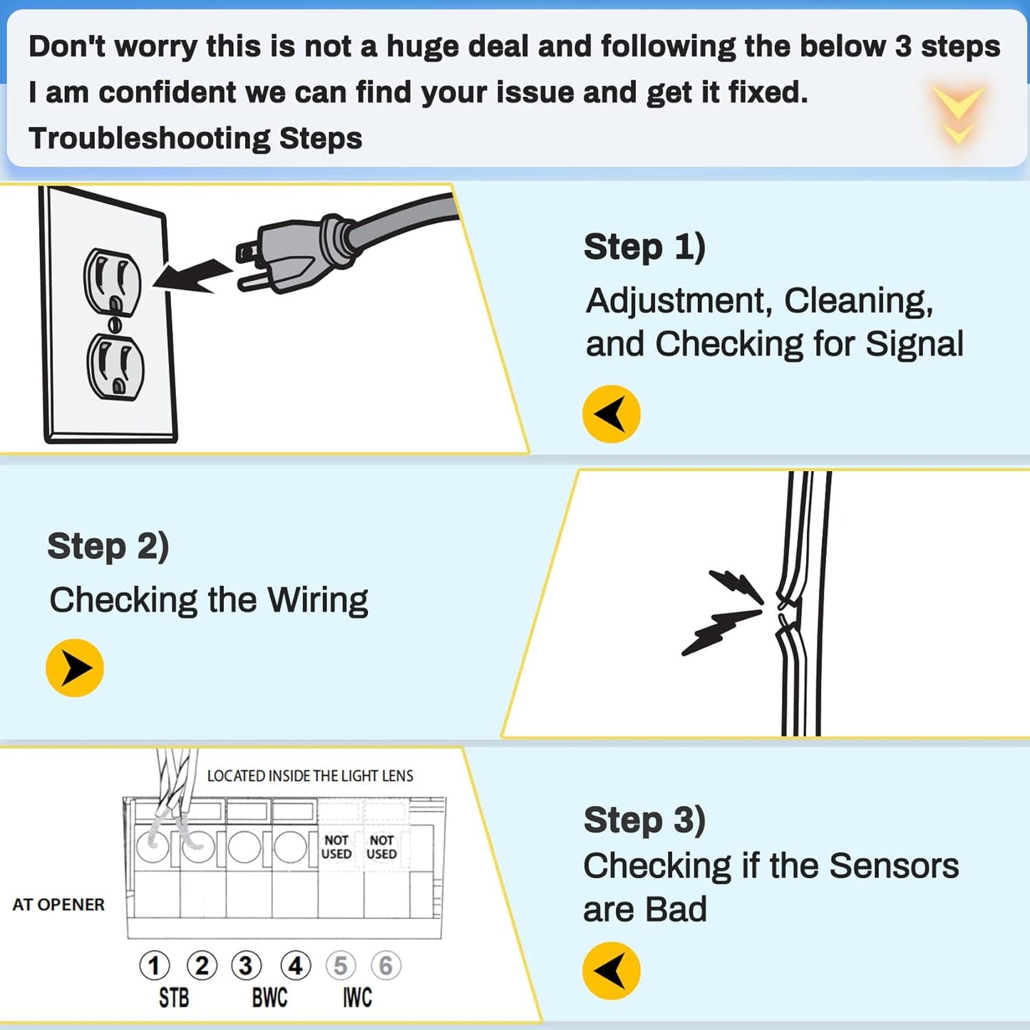 Garage Door Sensors for Genie/Overhead, Garage Door Sensor GSTB-R STB-BL Compatible with Genie/Overhead Garage Door Opener Made After 1993, Item Includes Two Sensors (Receiving&Sending)