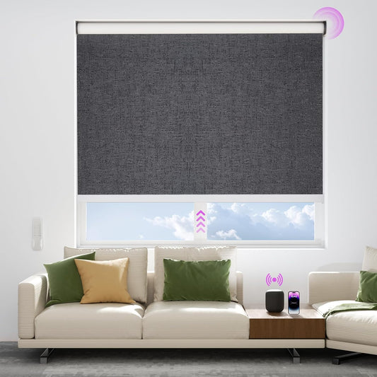 Astomi Motorized Blinds with Remote - Blackout Smart Roller Shades Compatible with Alexa & Goggle Home, Solar Rechargeable, Custom Size 22" - 100" for Indoor Window, Elegance Black