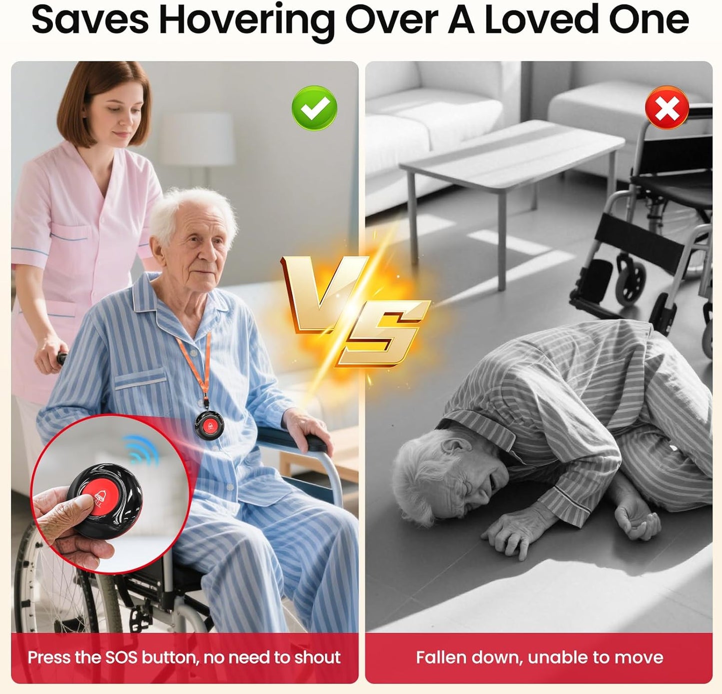 CallToU Wireless Caregiver Pager System – 2 Receivers & 2 Call Buttons for Elderly at Home – 500FT Range SOS Call Bell for Seniors, Patients, Disabled – Easy to Use & Expandable