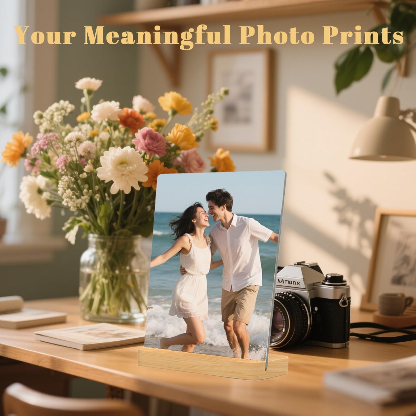 Custom Metal Photo Prints，Personalized Your Own Picture Frame, Customize Photo Prints with Wooden Base，Personalized Metal Picture Gift for Lovers，Family，Boyfriend，Friends