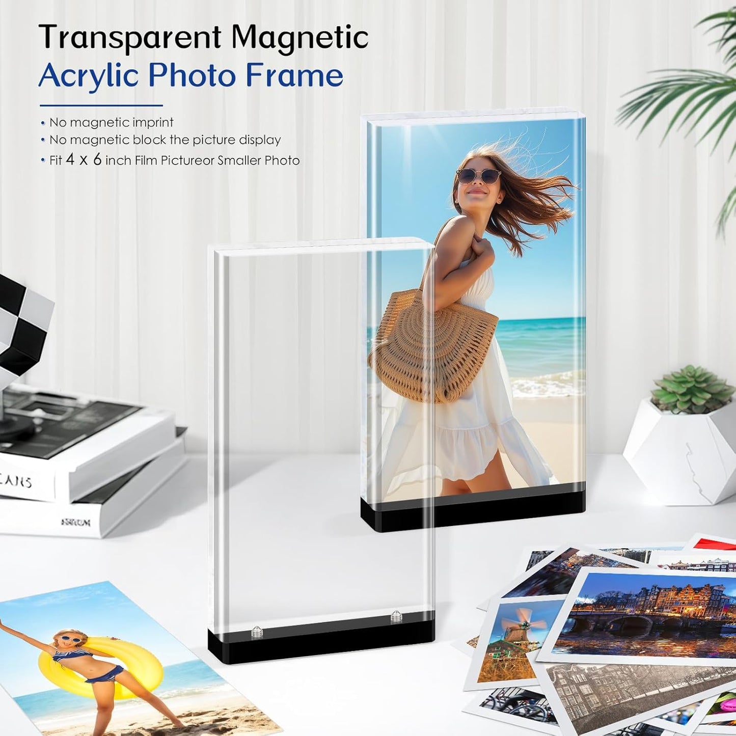 4×6 Acrylic Picture Frame (3Pack) -Double Sided 20 mm Clear Photo Frame Magnetic Standing Modern Design for Stereoscopic Displays, Desk Decor & Perfect Memories Gifts (4×6 vertical)