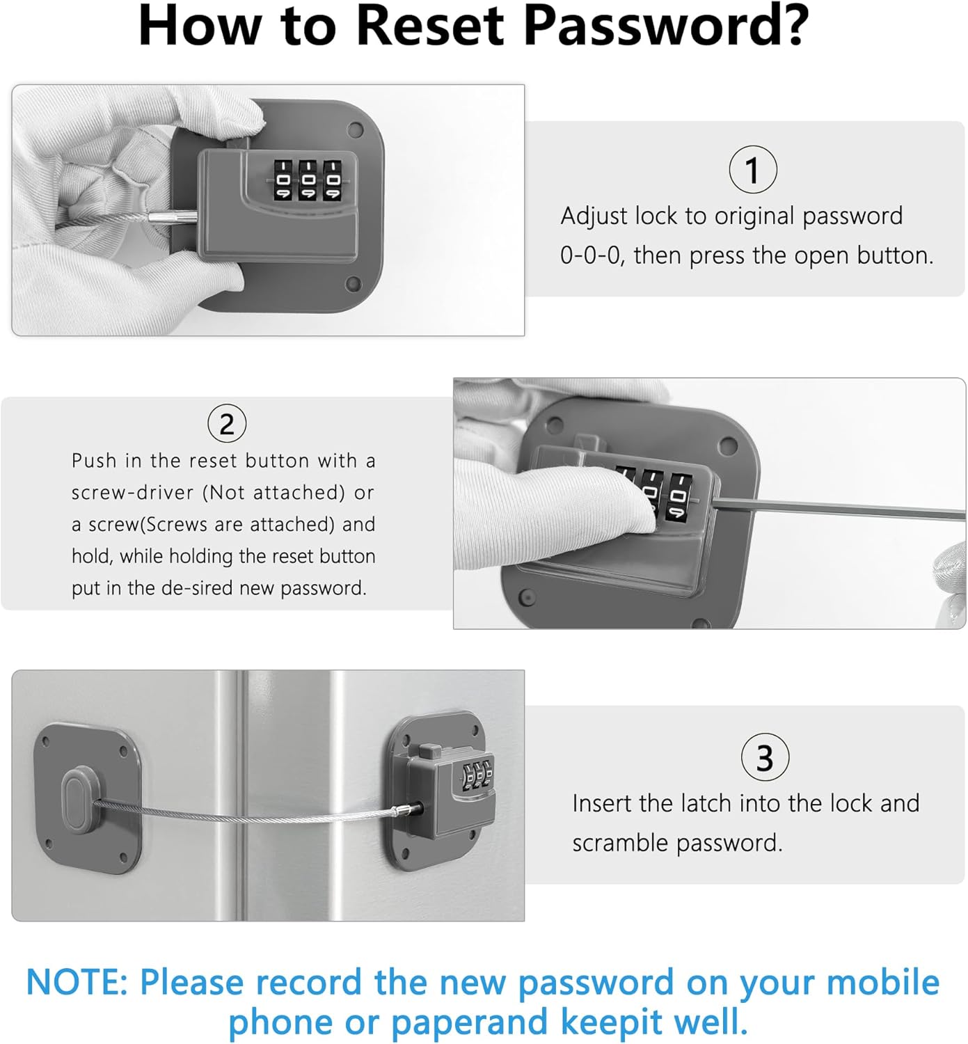Refrigerator Lock, Heavy Duty Fridge Lock, Combination Lock for Refrigerator Cabinets, Drawers, Safety, Easy Install No Keys Needed (Grey-2Pack)