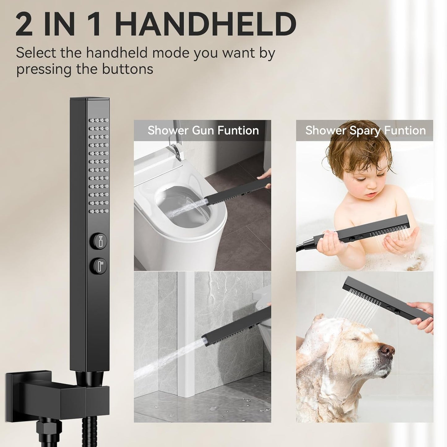 Shower Faucet Set, 12" Shower System with Rain Shower and Handheld, Ceiling Mount Dual Head Can Run All Together For Two People, 3 Way Shower Valve with 5 Diverter Complete, Matte Black