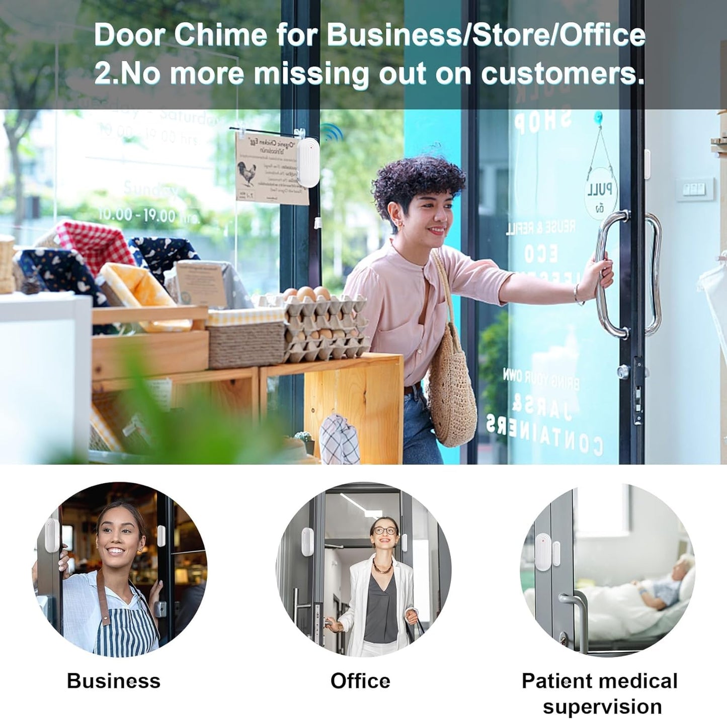 Door Chime,Wireless Door Open Alarm-SANJIE Door Entry Chime with 26 Chimes 5 Adjustable Volume Mute Mode for Business/Home/Store, Pool Alarm with 500ft Range LED Indicators, 1 Receivers + 1 Sensors